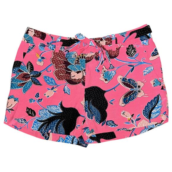 Loft Pink Tropical Print Mid-Rise Tie Waist Shorts Women's 00 - Picture 1 of 8